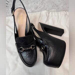Gucci Horsebit Platform Loafer Slingback Black